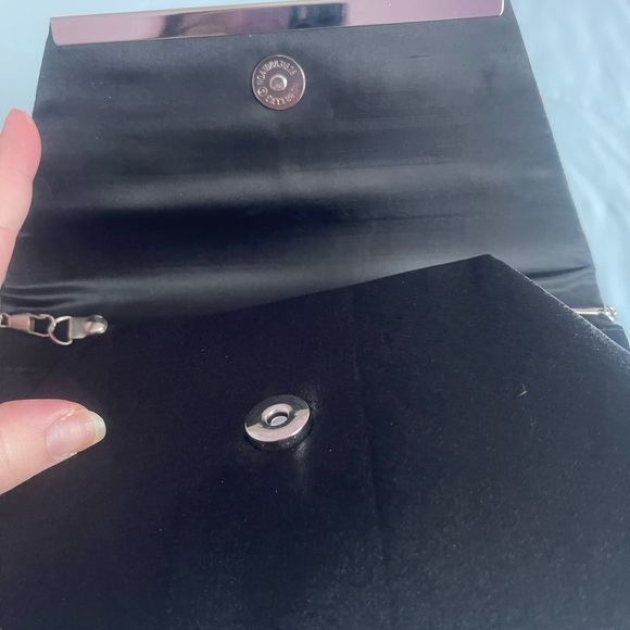 Formal satin envelope purse black, silver hardware. 9”x5”x 2 21” Handle - Picture 5 of 9